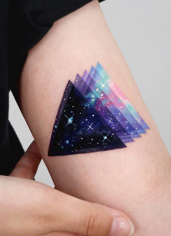 Triangle galaxy watercolor tattoo by @tattooist_sigak