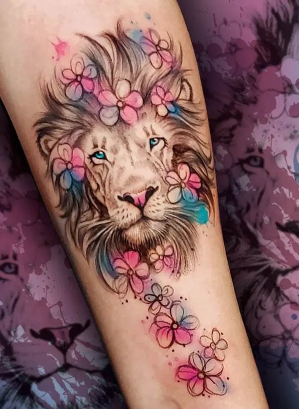 Watercolor lion tattoo by @baltapaprocki