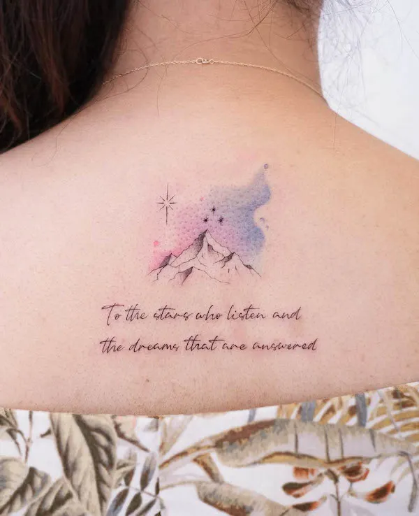 Simple mountain quote tattoo by @hktattoo_tina