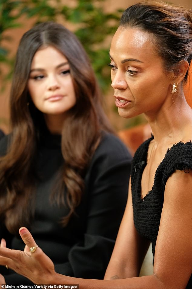 The 32-year-old certified billionaire reunited with her Emilia Pérez co-star Zoe Saldaña (R) on Sunday to promote their queer crime musical at the Variety TIFF Studio during the Toronto International Film Festival in Canada