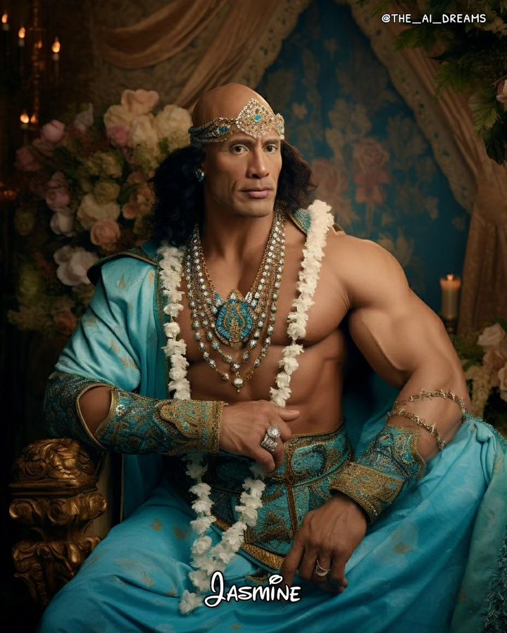 Dwayne-Johnson-Jasmine Veja Dwayne Johnson se transformando em 10 Princesas da Disney