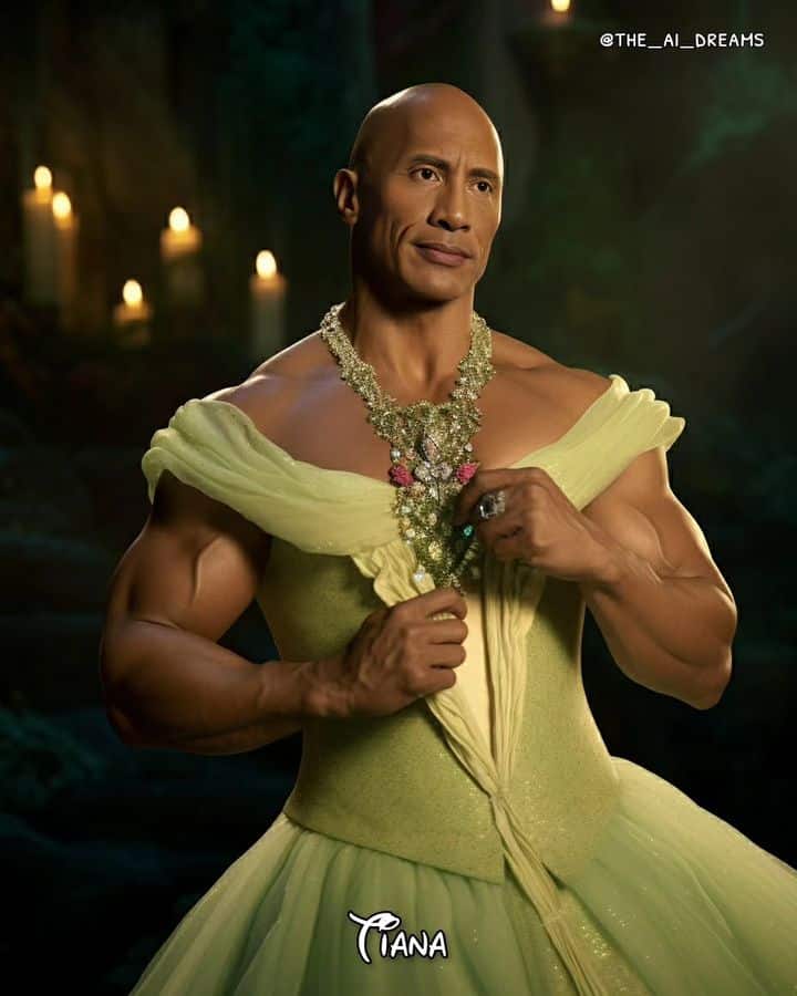 Dwayne-Johnson-Tiana Veja Dwayne Johnson se transformando em 10 Princesas da Disney