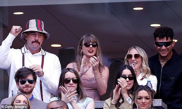 They attended the game with friends Patrick (right) and Brittany Mahomes (second from right)