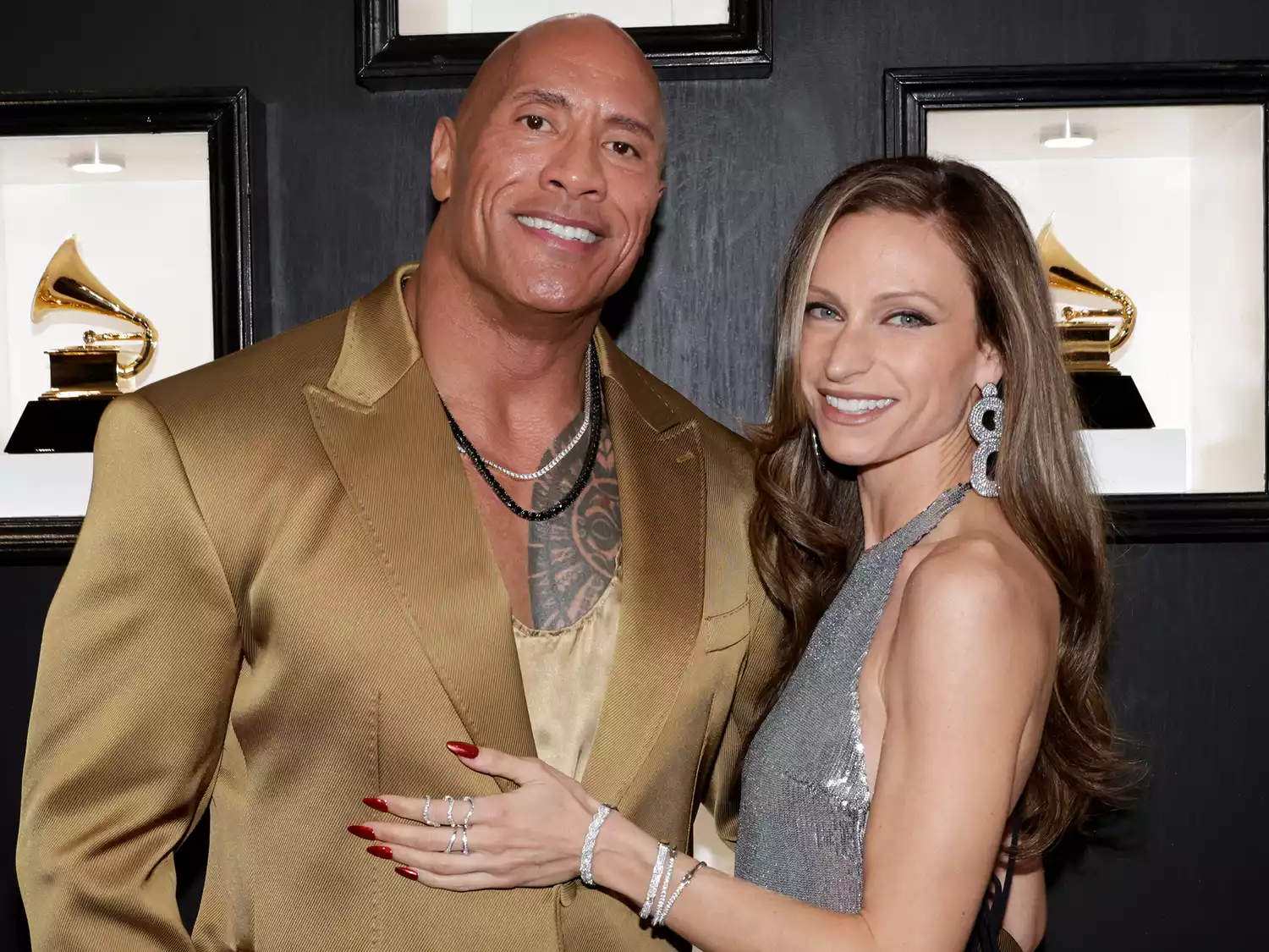 Dwayne Johnson and Lauren Hashian at THE 65Th Annual GRAMMY Awards.