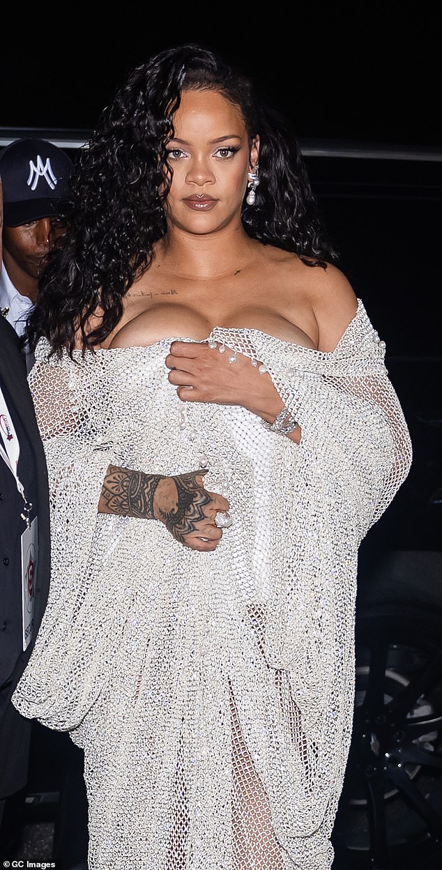 The pair seemed to criticize the busty crystal gown Rihanna, 36, wore to the Alaia runway show. 'We don't go to the shows like the other girls. We don't come with out tatas out or our chi-chis out. Very demure'  Roach said kicking of the snark (Pictured in NYC September 6)