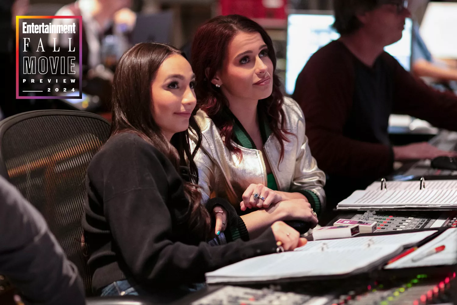 Songwriters Emily Bear and Abigail Barlow of Barlow & Bear during an orchestra recording session for Moana 2