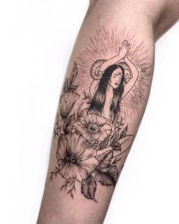 The Aries goddess tattoo by @the_ethereal.tattoo  - Unique Ram tattoos for Aries